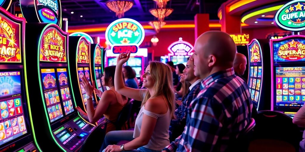 Players enjoying Super Ace slot machines in a casino.